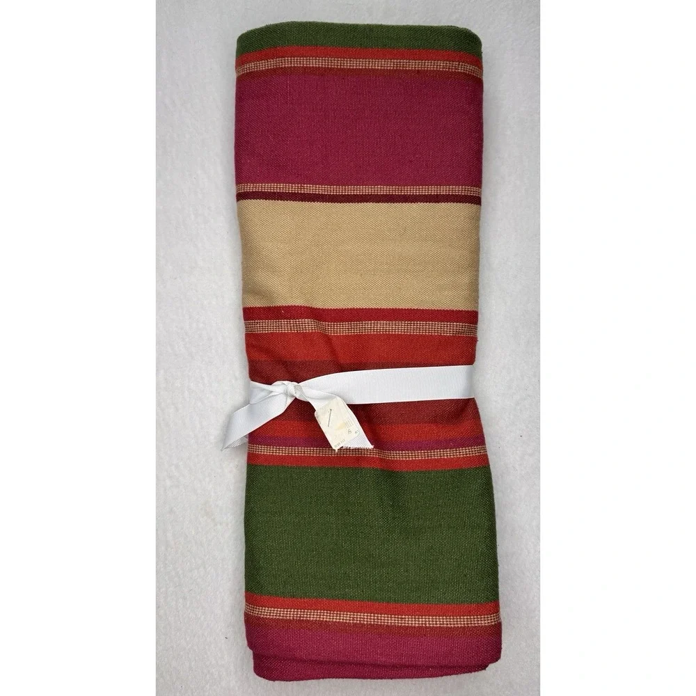 Pottery Barn 18x108 Striped Long Table Runner Red Tan Green Cotton